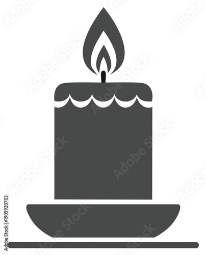 Minimalist Graphic Candle Flame Icon Symbol for Holidays and Celebrations.  Simple Lighted Decorative Wax Candlelight on Saucer.