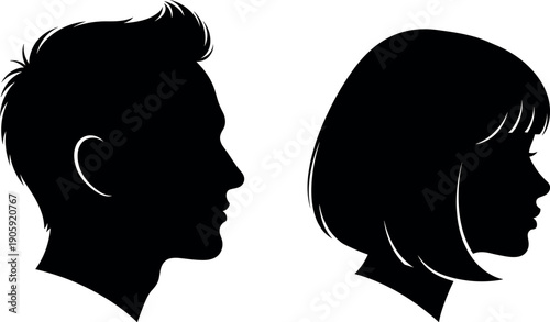 Profile View Silhouette of Man and Woman with Modern Hairstyles Vector Illustration for Beauty Hair Salon and Fashion Lifestyle Design