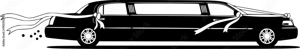 Fototapeta premium Limousine silhouette with ribbons, symbolizing wedding celebrations and upscale travel 