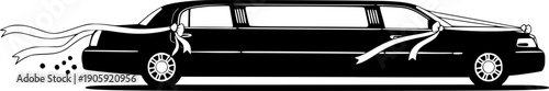 Limousine silhouette with ribbons, symbolizing wedding celebrations and upscale travel
