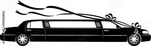 Limousine silhouette with ribbons, symbolizing wedding celebrations and upscale travel
