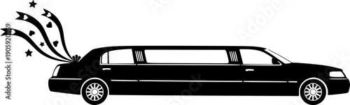 Limousine silhouette with ribbons, symbolizing wedding celebrations and upscale travel
