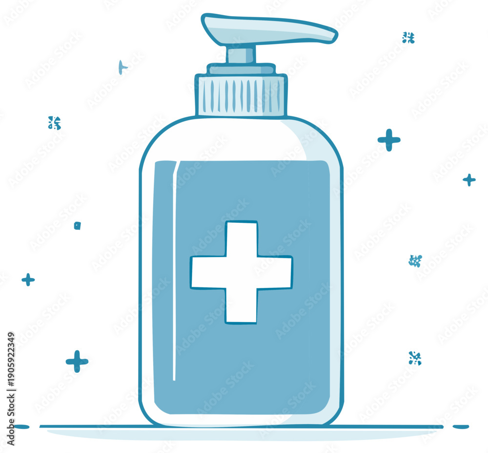 Fototapeta premium Blue Hand Sanitizer Dispenser Bottle Illustration Promoting Hygiene Practices