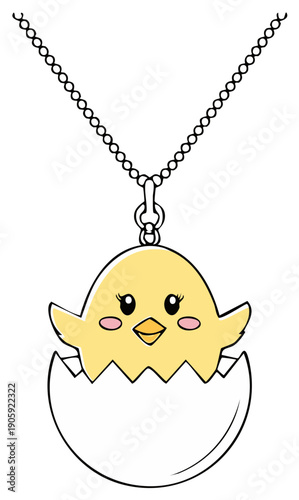 Adorable cartoon baby chick hatching from an eggshell jewelry pendant