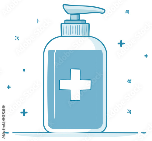 Blue Hand Sanitizer Dispenser Bottle Illustration Promoting Hygiene Practices
