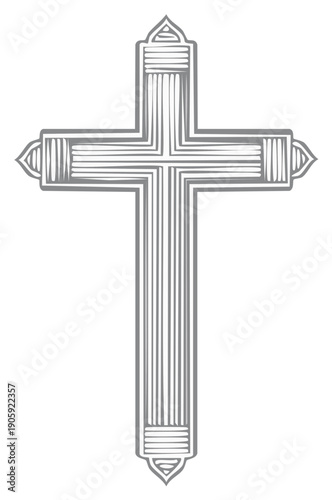 Elegant Engraved Christian Cross Symbol with Detailed Line Work
