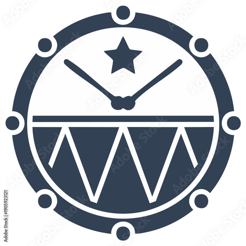 Simple Drum Icon with Drumsticks and Star Symbol