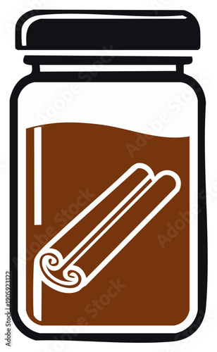 Cartoon Illustration of Cinnamon Sticks Infused in a Jar of Liquid