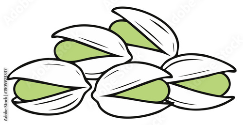 Simple vector illustration of a group of open pistachio nuts