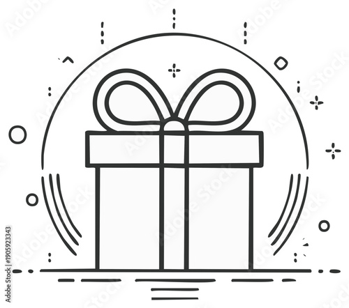 Hand drawn gift box with ribbon and festive celebration aura icon