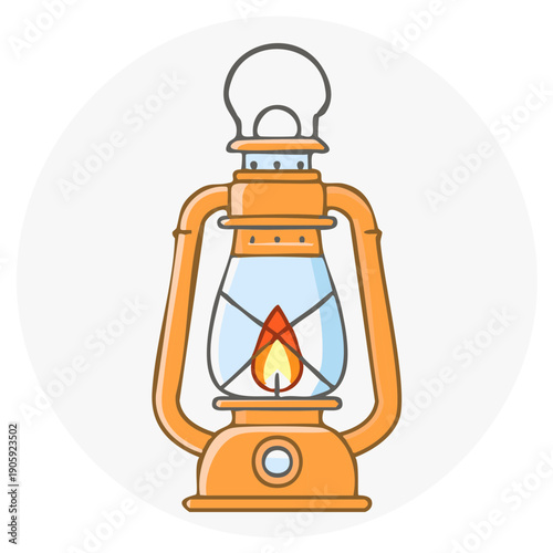 Isolated Antique Gas Lantern with Orange Frame and Glowing Flame Illustration