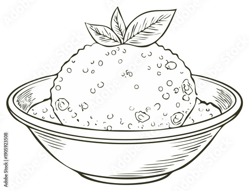 Hand Drawn Sketch of a Traditional Italian Arancini Rice Ball in a Bowl