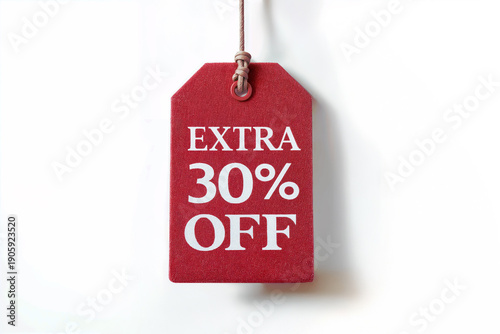 Promotion Sales Extra 30% Off Red Tag with Rope on White