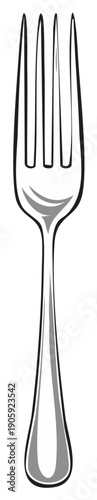 Stylish vector illustration of a single fork with outlined black edges and silver center