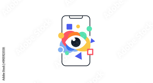 Smartphone with colorful eye graphic screen.