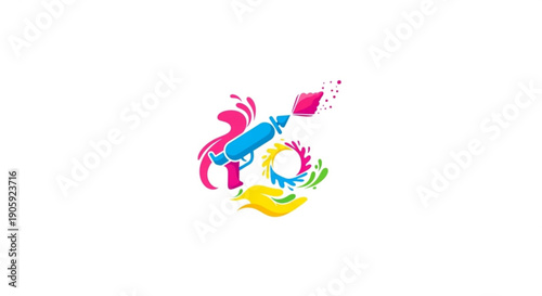 Colorful paintbrush strokes in pink blue green and yellow create artistic expression on white background