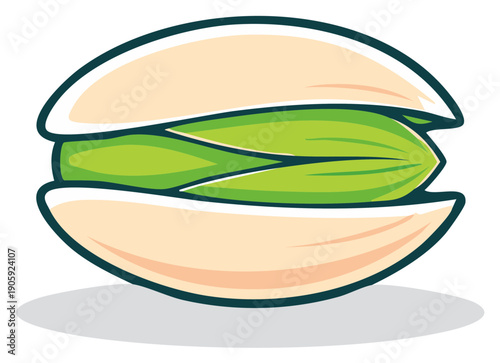 Vibrant green pistachio nut illustration partially opened beige shell delicious snack
