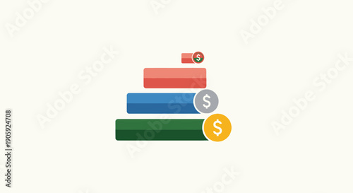 Stack of colorful bars with coins.
