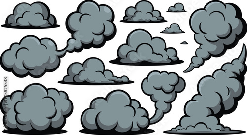 Set of Cartoon Smoke Clouds and Steam Puffs Vector Art Isolated on White Background. Scalable EPS