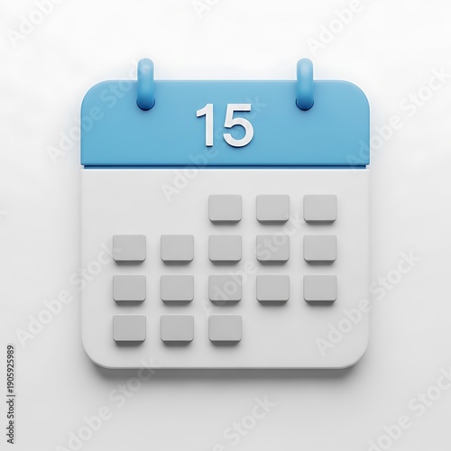 A 3d rendered calendar displaying the number fifteen isolated on white