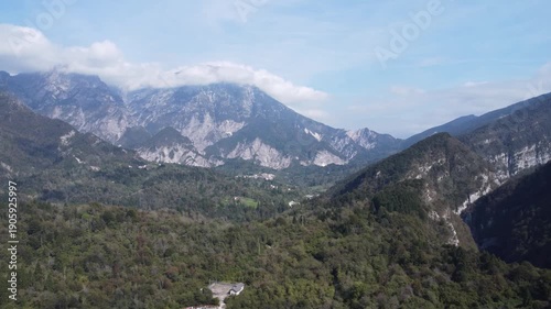 Aerial Drone View of the Dolomites Mountains, Italy