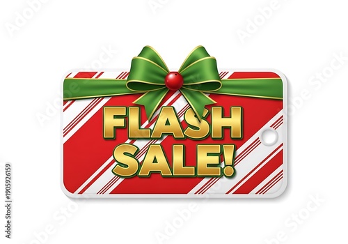 A festive flash sale tag with a red and white candy cane design and gold lettering