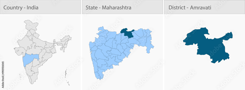 Fototapeta premium Amravati_Map_Vector detailed map illustration graphic for educational reference, geographic visualization, design layouts, presentations, digital medi