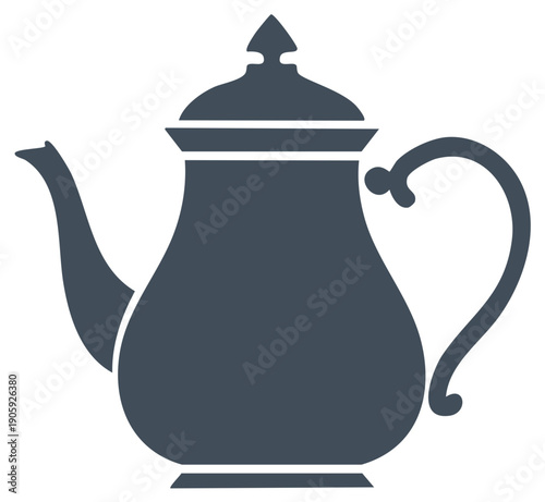 Ornate Arabic Coffee Pot Silhouette Vintage Dallah Teapot Flat Vector Icon