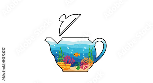 Teapot with colorful fish inside.