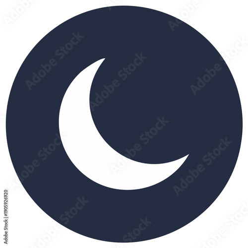 Crescent Moon Icon in Dark Blue Circle, Half Moon, Moon Phases, Midnight, Night Sky Symbol
