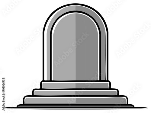 Simple Gray Stone Tombstone With Rounded Arch Silhouette on White Background