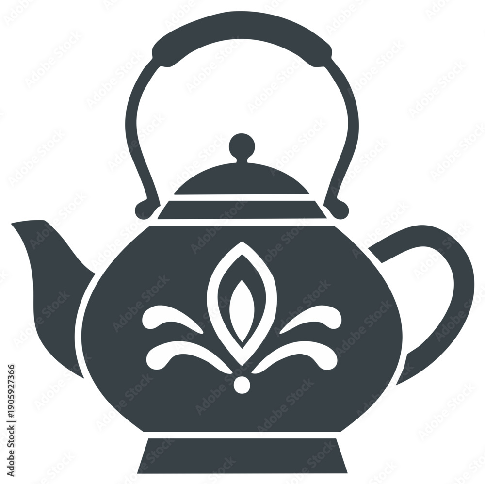 Obraz premium Classic Stylized Teapot Kettle Icon with Elegant Decorative Motif and Traditional Handle Design