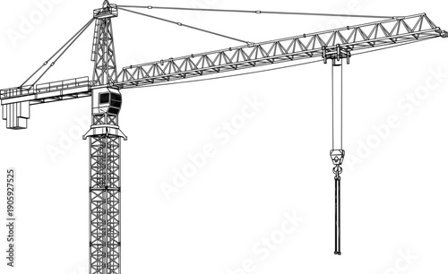 Fotografía Tower crane line drawing illustration, construction equipment design, lattice ma