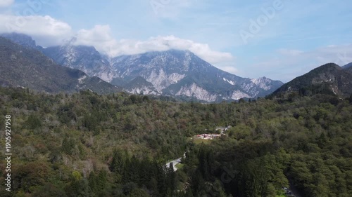 Aerial Drone View of the Dolomites Mountains, Italy
