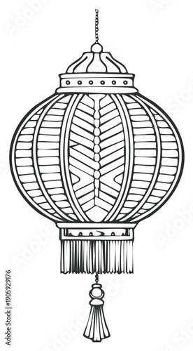 Traditional Asian Lantern Hanging Ornate Decoration Festive Celebration Symbol