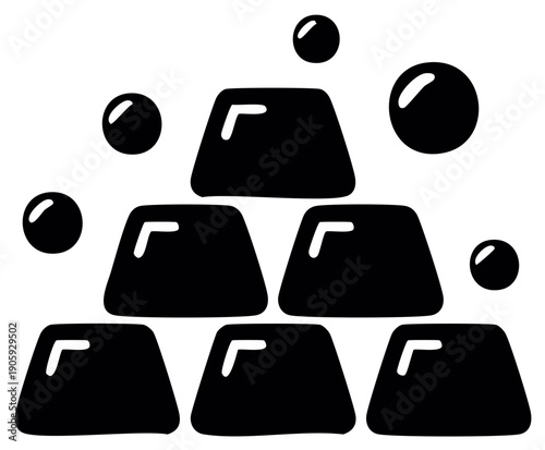 Black silhouette stack of gold bars with shiny floating orbs luxury wealth illustration
