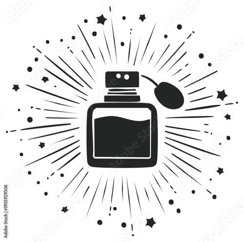 Elegant Perfume Bottle Radiating Cosmic Shine, Aromatherapy Essence in a Decorative Dispenser Silhouette