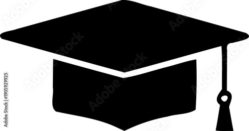 A black silhouette of a graduation cap on transparent background