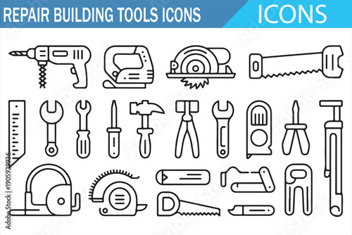 Professional Builder Tools Line Icons