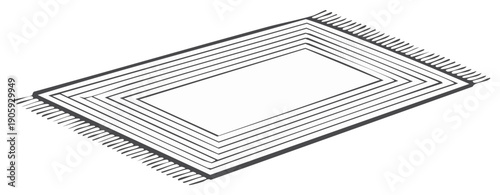Simple geometric concentric rectangular pattern rug with tassels on a white background