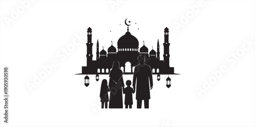 Muslim family enjoying iftar meal together during Ramadan on White background,Family iftar together vector icon black silhouette white background ,black,pro