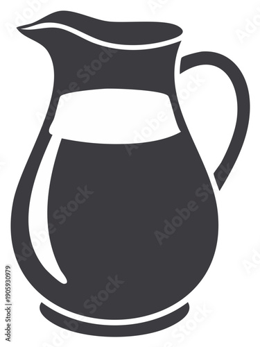 Milk pitcher graphic icon depicts kitchenware with dairy liquid in simple dark silhouette