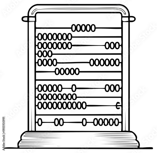 Abacus Counting Tool Outline Illustration: Ancient Calculation Instrument in Black and White