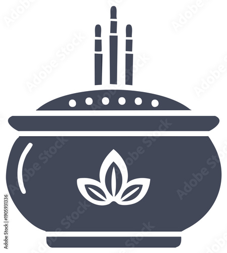 Spiritual Censer with Burning Incense Sticks and Lotus Symbol Glyph Icon