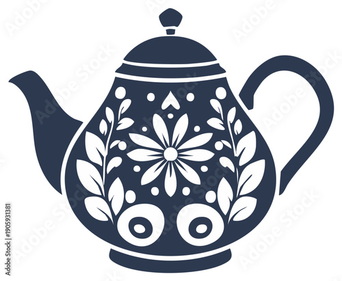 Elegant Teapot with Floral Decorative Patterns Tea Drinking Vessel Illustration