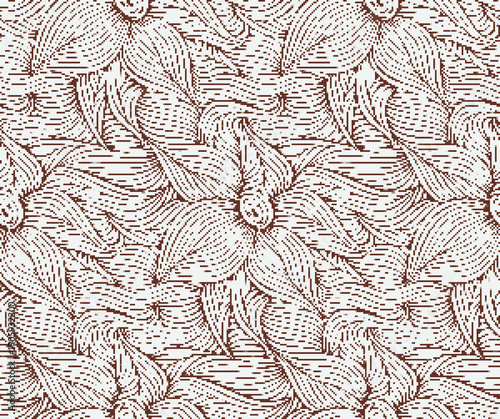 A seamless pixel background with a water lotus.