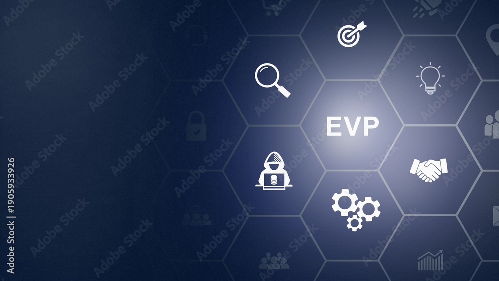 Fototapeta premium Employee value proposition (EVP) strategy concept. Attract, motivate and retain talented employees in a competitive job market through the corporate culture icon background animation