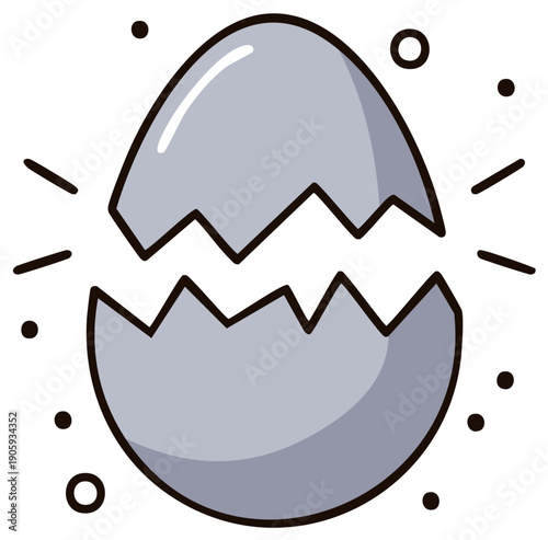 Vector icon of a gray hatching egg with a zigzag crack. Symbol of birth, new beginnings, and opportunity.