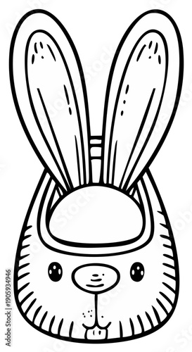 Stylized bunny illustration in outline style, Easter season cute, simple design with long ears and adorable face.