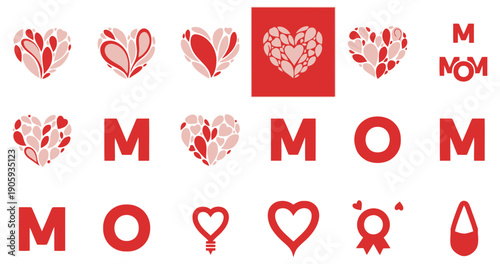 Red mom text logos with hearts